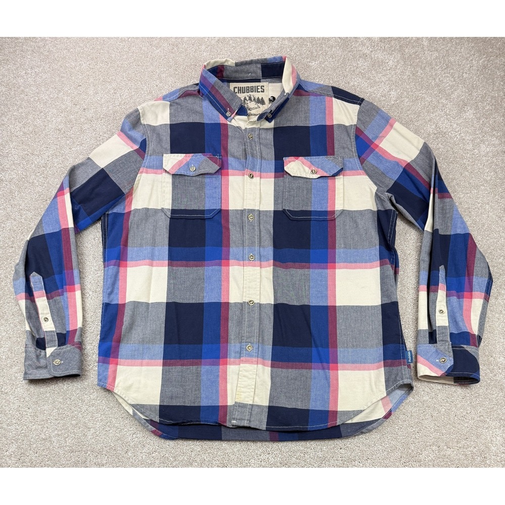 Chubbies Plaid Blue Red Shirt Men's LARGE Button Down Pockets Long Sleeve